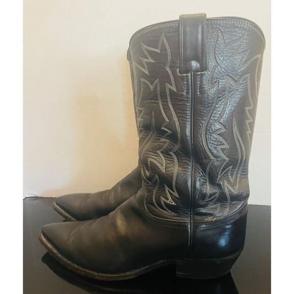 Vintage Justin Black Leather Cowboy Boots Pointed Toe Style 2005 Sz 9.5 D Men’s - Picture 9 of 12